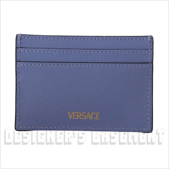 VERSACE violet gold La MEDUSA gold Logo embossed Leather Card Case hold wallet - Picture 4 of 6